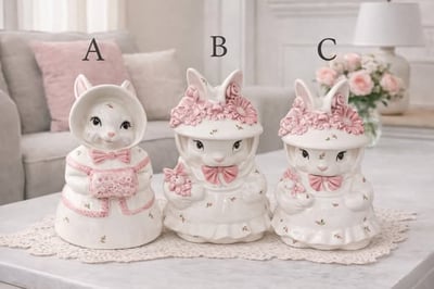 花帽兔小姐陶瓷擺飾1