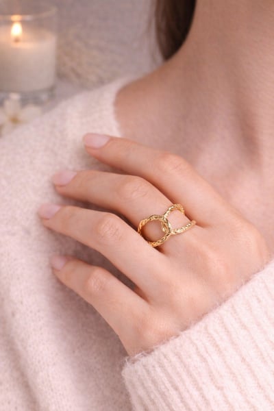 法式金色雙環可調式戒指2