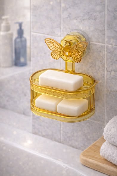 輕奢蝴蝶吸盤雙層肥皂盒3