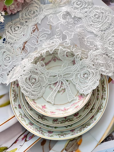 法式雅致玫瑰蝴蝶結蕾絲墊4