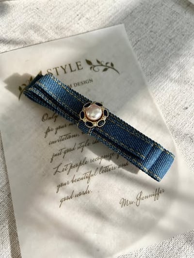 法式珍珠丹寧髮夾3