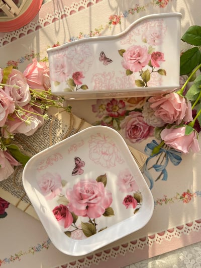 方形粉玫瑰小碟套組3