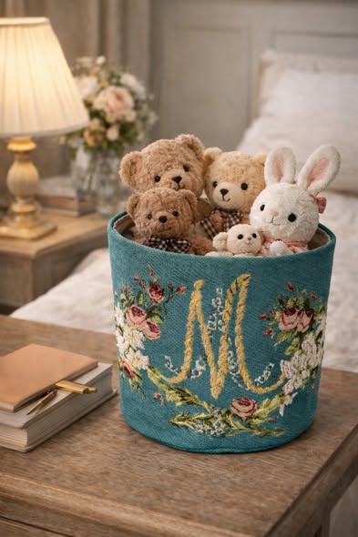 歐洲ADL刺繡圓筒收納籃3
