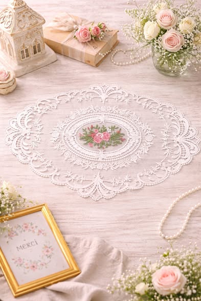 歐洲宮廷玫瑰刺繡蕾絲墊3