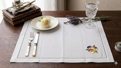 手工刺繡棉麻餐墊/餐巾 (雙件組)4
