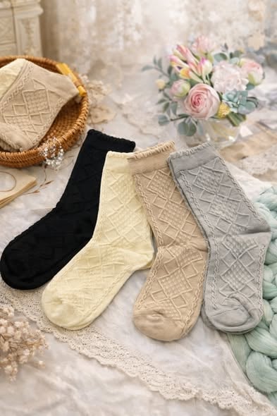 日系文青風中長襪/襪子(4入組)4