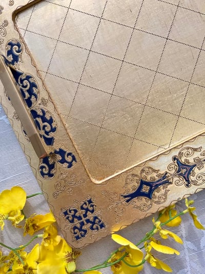 義大利佛羅倫斯手工深藍圖騰雙耳平盤4