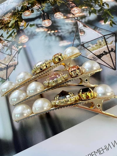 正韓飾品-大珍珠閃亮鋯石髮夾6