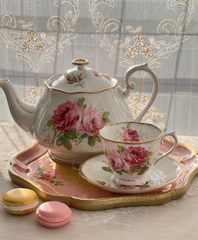 義大利佛羅倫斯手工五叢花六角茶盤7