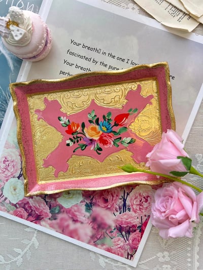 義大利佛羅倫斯手繪玫瑰小茶盤2