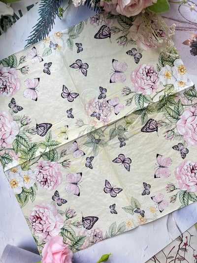 蝶古巴特[粉蝶杯盤]餐巾紙3