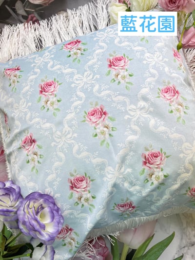 法式緞面玫瑰流蘇抱枕套4