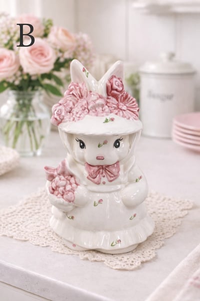 花帽兔小姐陶瓷擺飾5