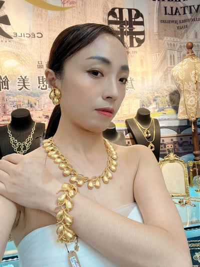 金色雨滴造型項鍊/耳夾/手鍊4