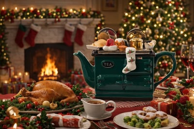 英國造型壺-綠色耶誕饗宴Aga壺(大)Christmas Aga Style1