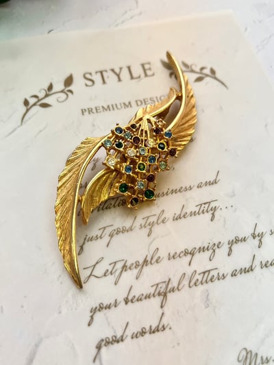 羽毛水鑽花胸針2