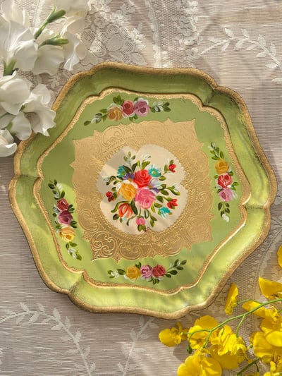 義大利佛羅倫斯手工五叢花六角茶盤4