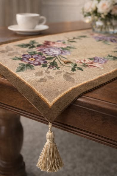 歐洲ADL刺繡流蘇桌旗2