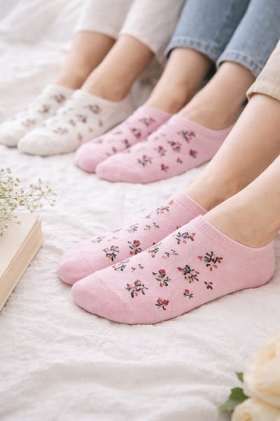 韓國小碎花船型襪(5色一組)5