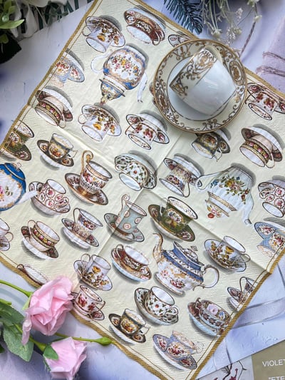 蝶古巴特[粉蝶杯盤]餐巾紙2