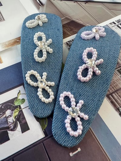 正韓飾品-串珠小蝴蝶結布面髮夾4