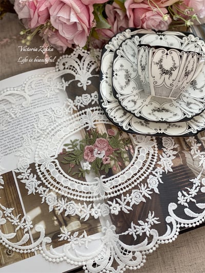 玫瑰刺繡蕾絲桌墊3