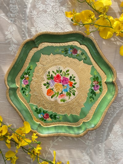 義大利佛羅倫斯手工五叢花六角茶盤5