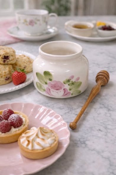 手繪玫瑰陶瓷儲物罐(含蜂蜜棒)2