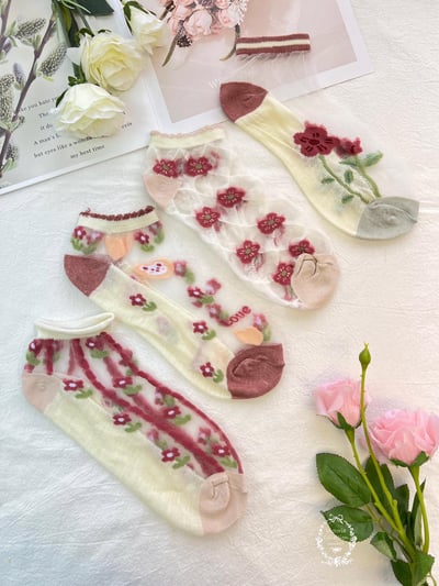 花花女孩水晶玻璃棉底短襪(4入一組)1