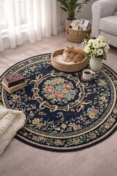 玫瑰圖騰圓形地墊2