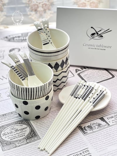 北歐風幾何圖案陶瓷飯碗餐具2