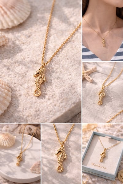 法式金色小海馬可變式吊墜3