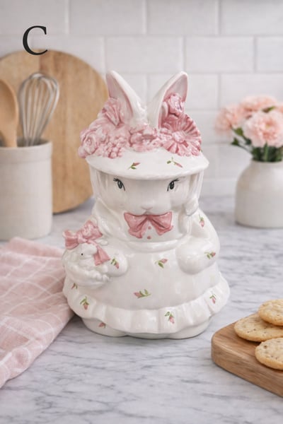 花帽兔小姐陶瓷擺飾6