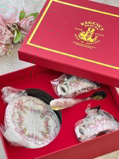 蝴蝶結緞帶花卉杯盤套組7