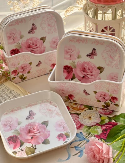方形粉玫瑰小碟套組2