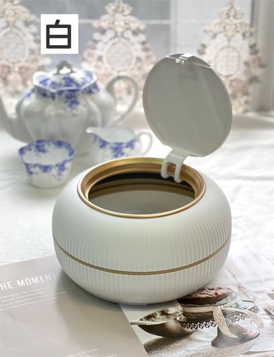 輕奢金邊桌面按壓垃圾桶2