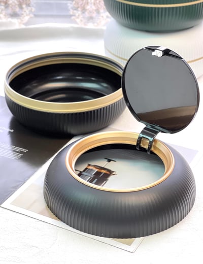 輕奢金邊桌面按壓垃圾桶5