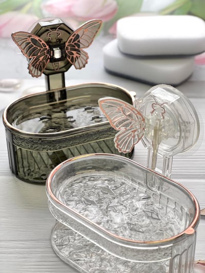 輕奢蝴蝶吸盤雙層肥皂盒6