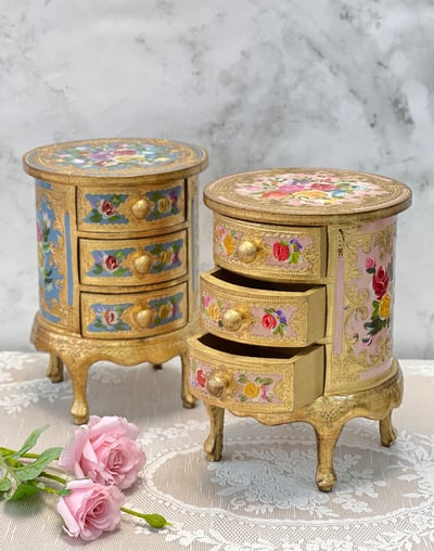 義大利佛羅倫斯手繪圓形/高腳三層珠寶盒1