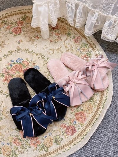 秋冬毛絨蝴蝶結室內拖鞋1