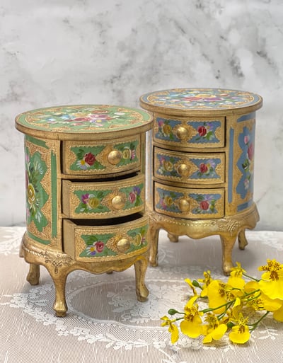 義大利佛羅倫斯手繪圓形/高腳三層珠寶盒2