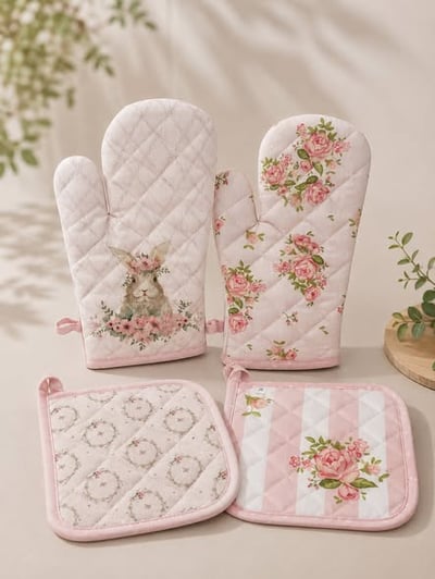 玫瑰花園純棉隔熱手套雙件組4