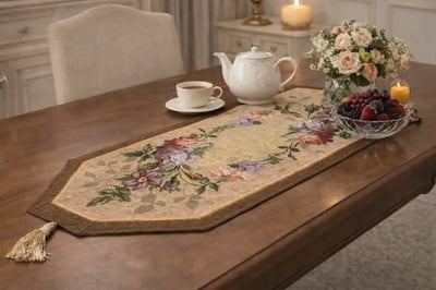 歐洲ADL刺繡流蘇桌旗1