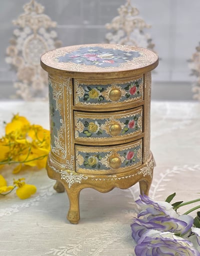 義大利佛羅倫斯手繪圓型高腳珠寶盒7