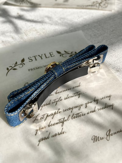 法式珍珠丹寧髮夾5