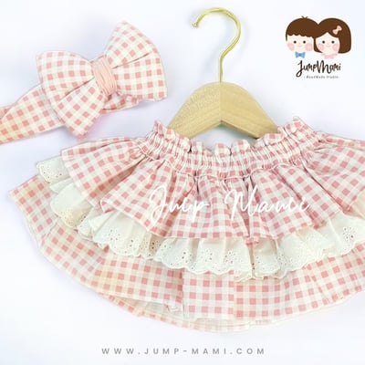 粉格子蕾絲澎澎裙1