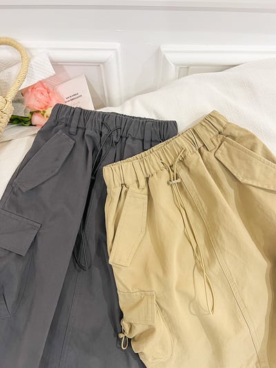 束繩口袋長版工裝裙3