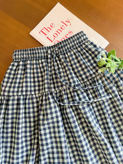 棉麻格紋半身長裙2