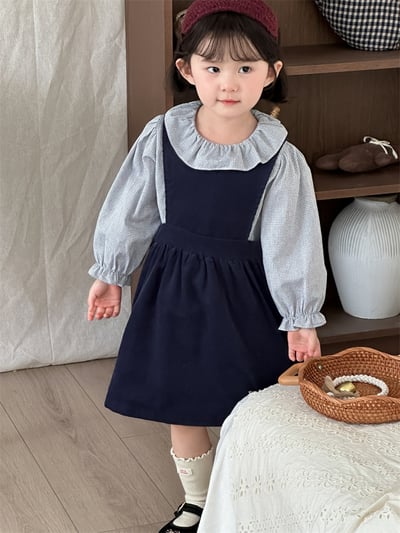 荷葉領襯衣+燈心絨背心裙套裝4