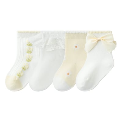 小花朵蝴蝶結公主襪子組1